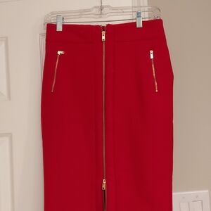 Ann Taylor Red Pencil Skirt with Front Zip and Gold-Tone Zippers